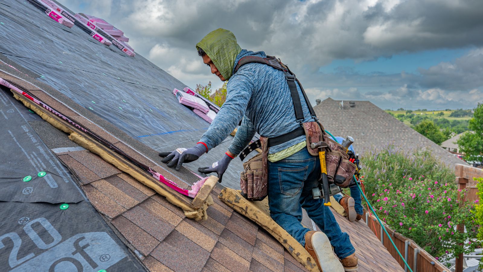 Roofing crew at work